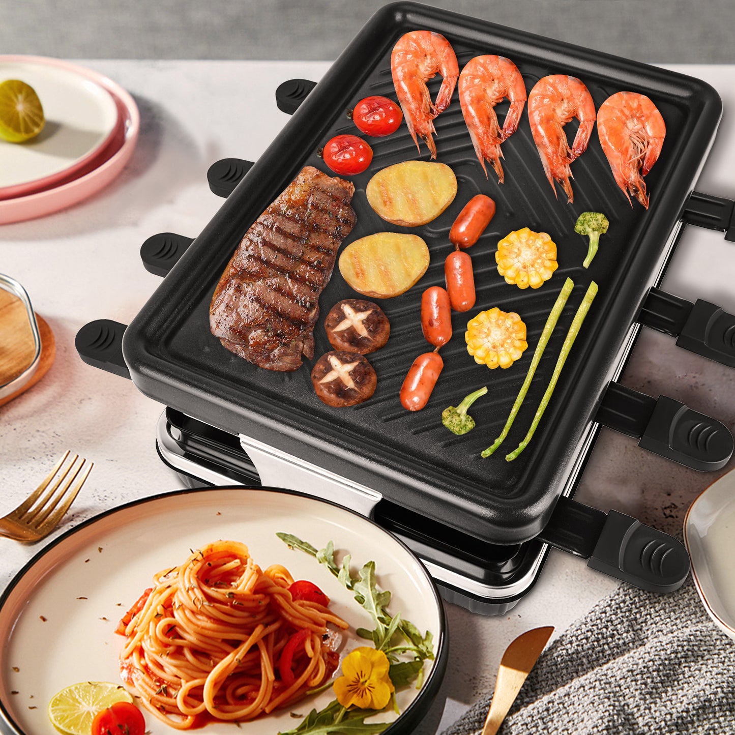 Tabletop Raclette Grill – Electric Non-Stick, 8 Persons